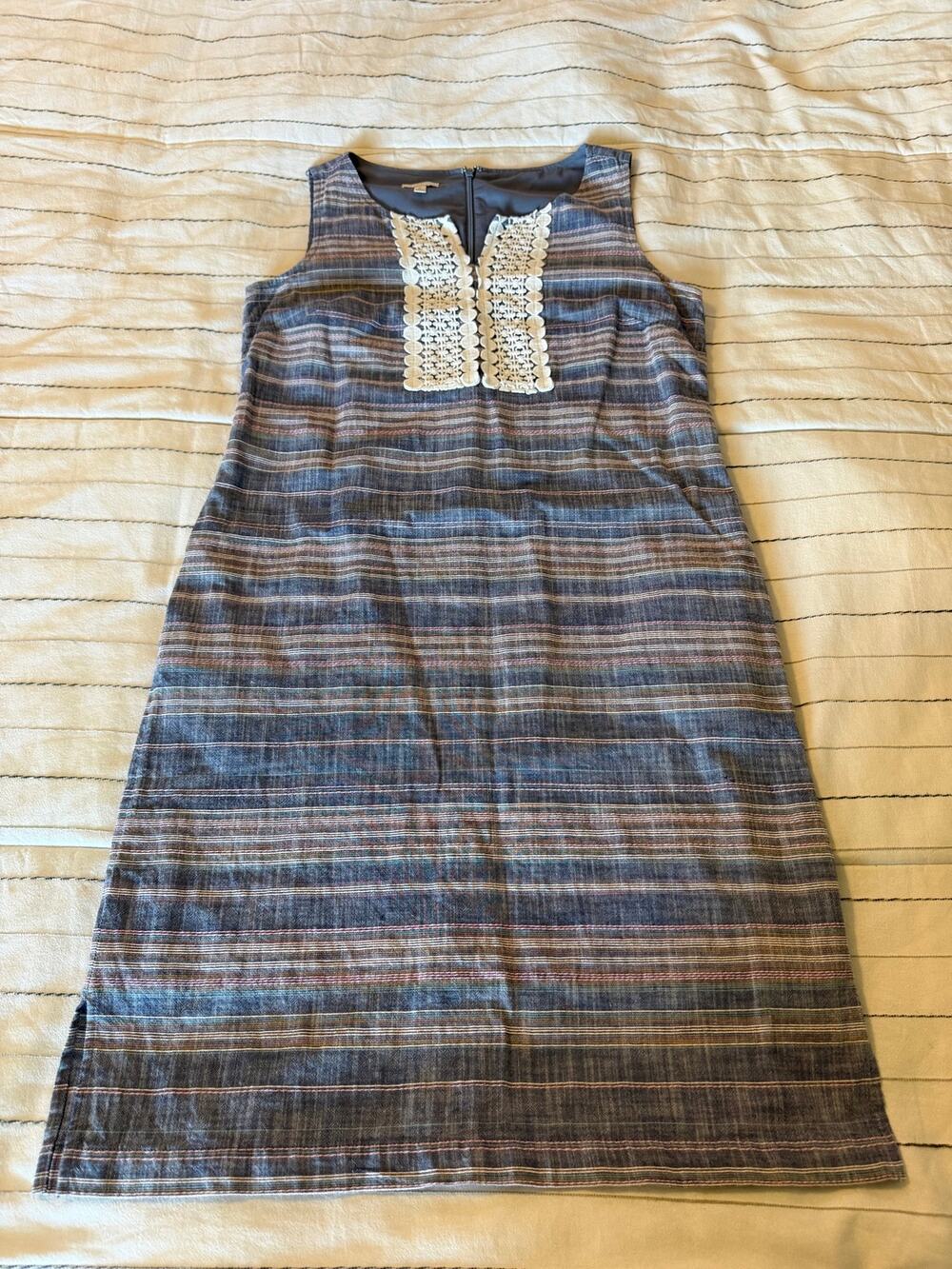 100% Cotton Talbots Blue Striped Sleeveless Shift Dress - Size 6